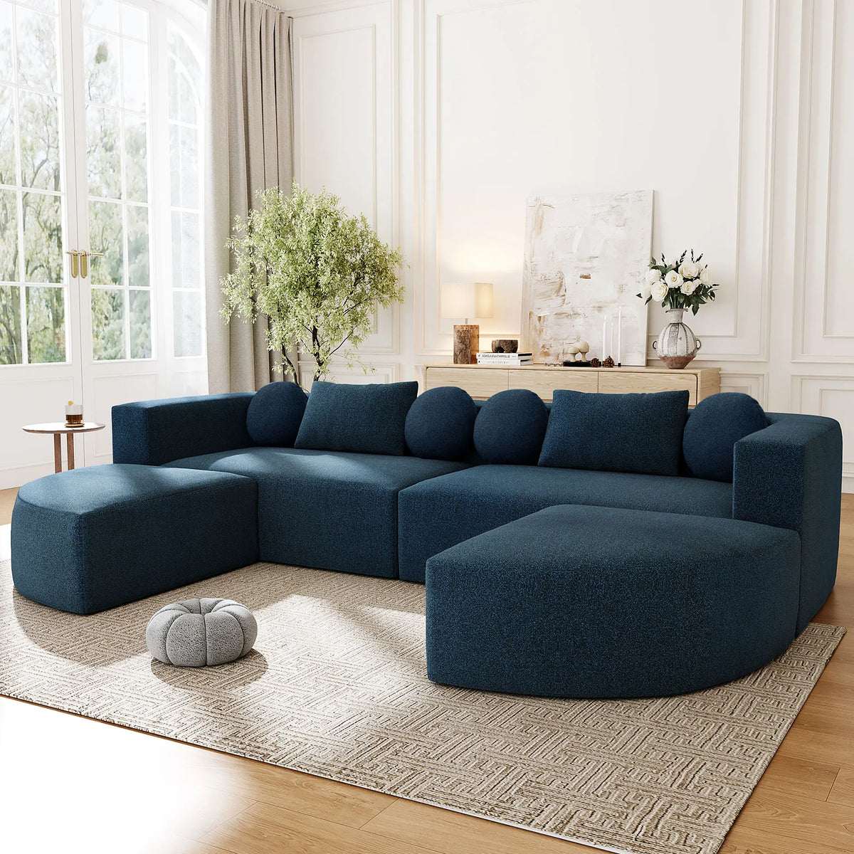 Boneless Modular Sectional Sofa Set 114.9" Free-Combined Chenille L-Shape Modern Villa Sofa Bed with Deep Seating Eco-Friendly 