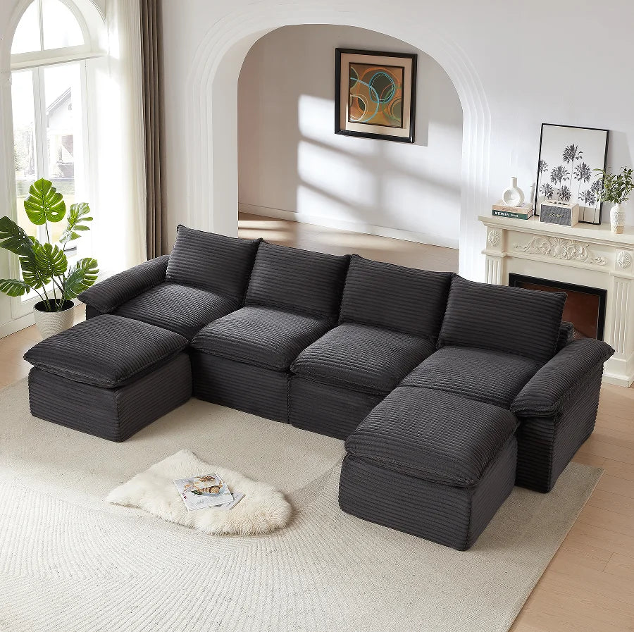 Boneless Oversized Sectional Compressed Foam Sofa Set Living Room Modern Convertible Modular Corduroy Vacuum Packaging 
