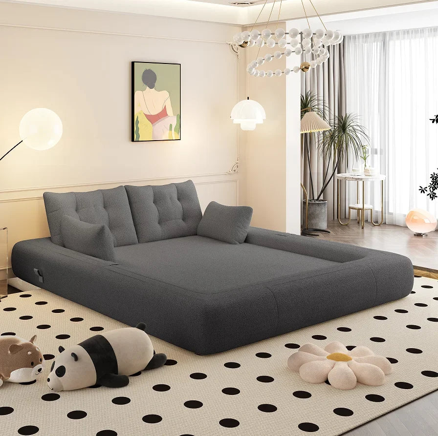 Multi-Functional 3-in-1 Foldable Sofa Bed Set 78.7" Modern Design Memory Foam-Filled Teddy Fabric for Apartment & Villa Use 