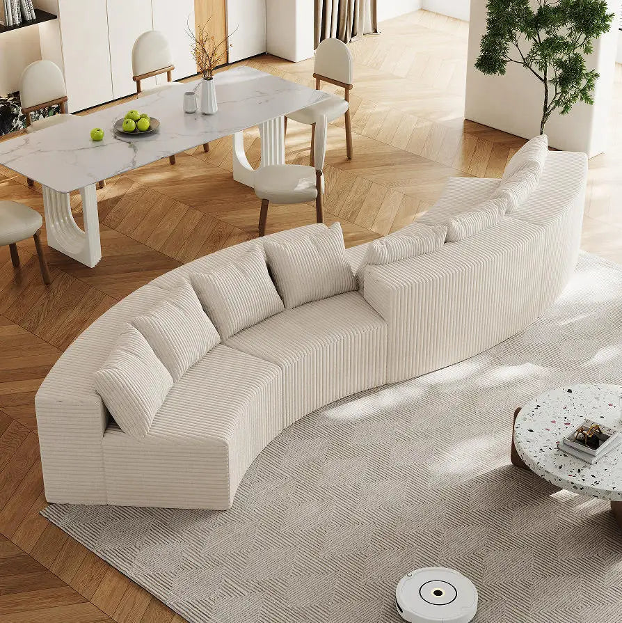 Modern Corduroy Curved Sectional Sofa Set with 8 Pillows Modular Semi-Circular Compression Sofa for Apartment & Hotel Bedroom 