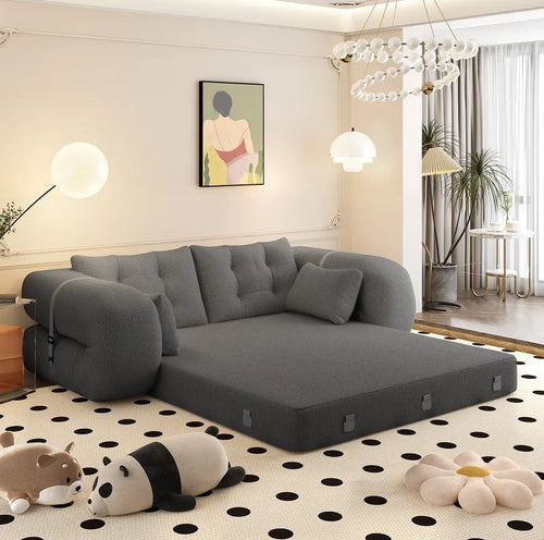 Multi-Functional 3-in-1 Foldable Sofa Bed Set 78.7" Modern Design Memory Foam-Filled Teddy Fabric for Apartment & Villa Use 