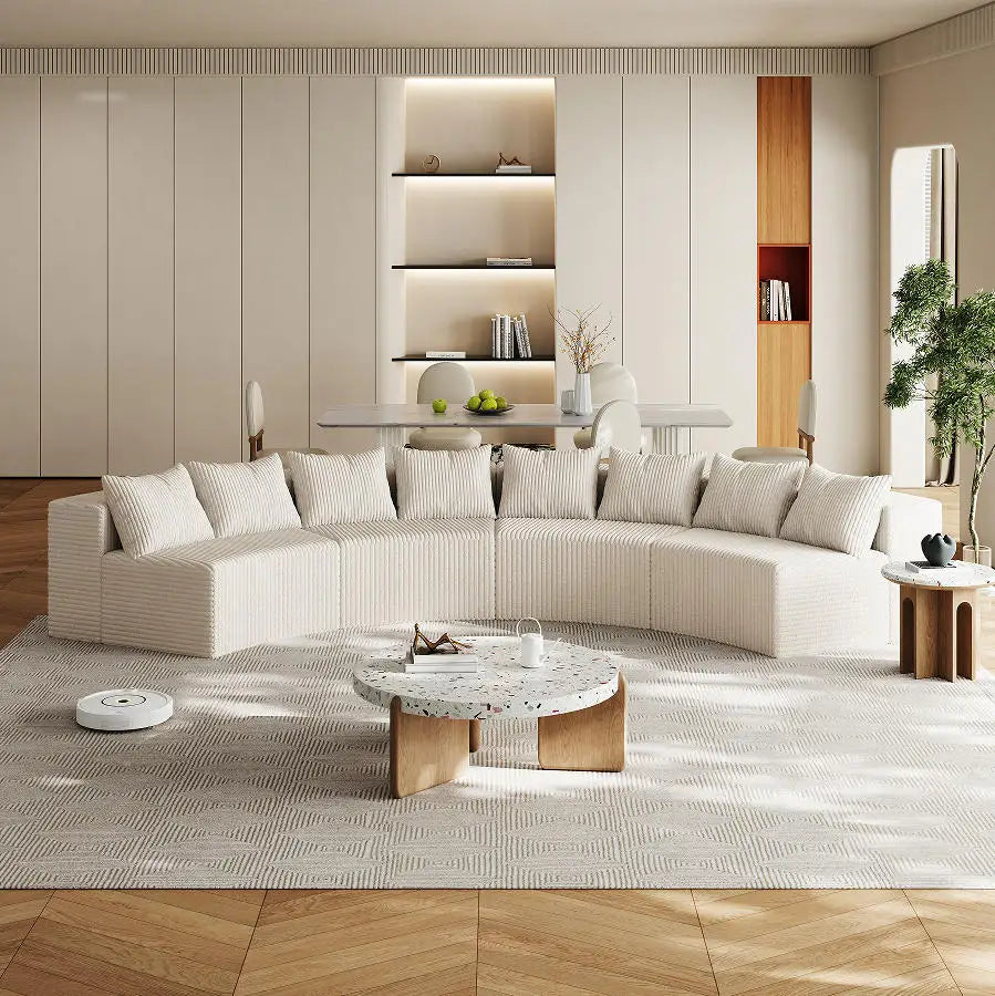 Modern Corduroy Curved Sectional Sofa Set with 8 Pillows Modular Semi-Circular Compression Sofa for Apartment & Hotel Bedroom 
