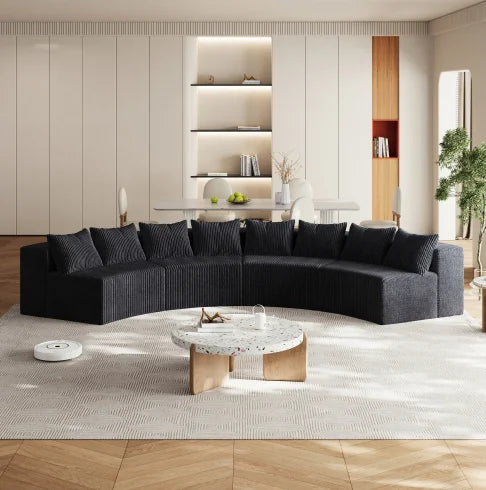 Modern Corduroy Curved Sectional Sofa Set with 8 Pillows Modular Semi-Circular Compression Sofa for Apartment & Hotel Bedroom 