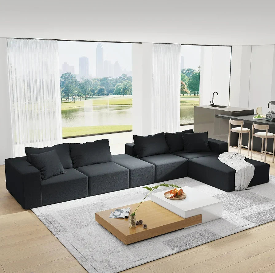 Modern Upholstered Sectional Sofa Couch Set,Modular 132" L Shaped Sectional Living Room Sofa Set With 6 Pillows 