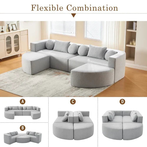 Boneless Modular Sectional Sofa Set 114.9" Free-Combined Chenille L-Shape Modern Villa Sofa Bed with Deep Seating Eco-Friendly 