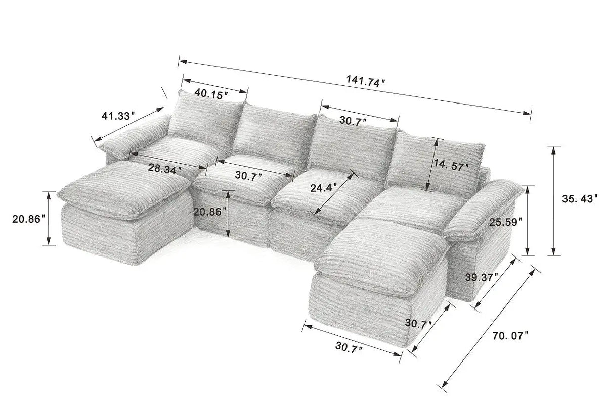Boneless Oversized Sectional Compressed Foam Sofa Set Living Room Modern Convertible Modular Corduroy Vacuum Packaging 