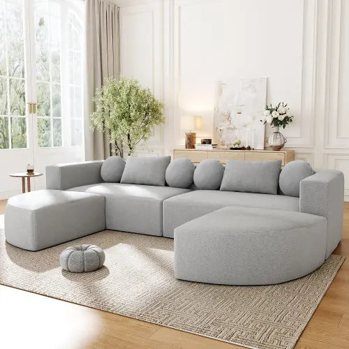 Boneless Modular Sectional Sofa Set 114.9" Free-Combined Chenille L-Shape Modern Villa Sofa Bed with Deep Seating Eco-Friendly 