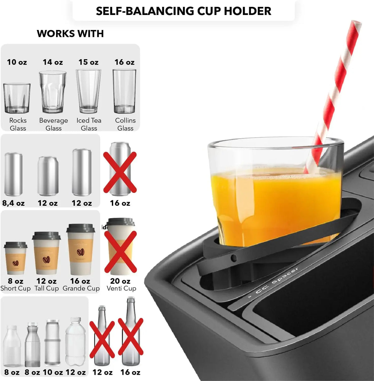 Sofa Caddy with Armrest, Cup Holder, Phone Stand & Storage for Drinks, Snacks, Remote - Black 