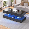 Modern Stylish Coffee Table with LED lights, Double-Layer Design for Living Room Coffee Table with 2 Storage Drawers 