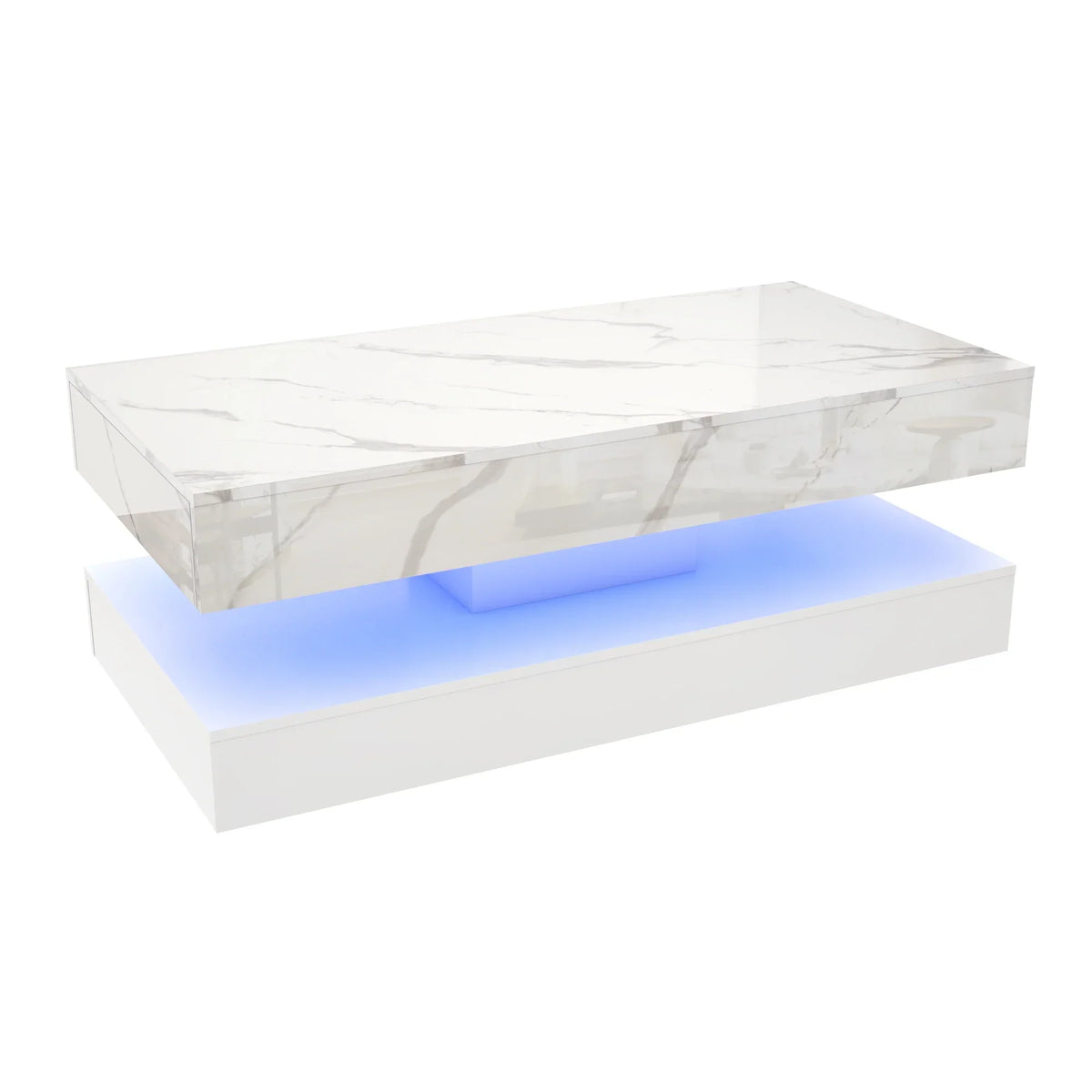 Modern Stylish Coffee Table with LED lights, Double-Layer Design for Living Room Coffee Table with 2 Storage Drawers 