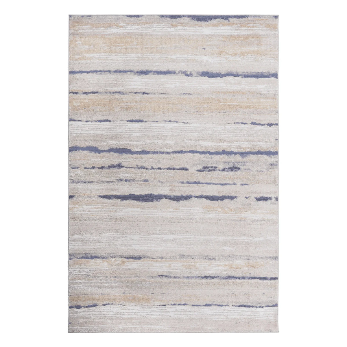5X7 Ivory/Blue Striped Non-Shedding Area Rug